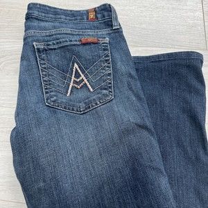7 for all Mankind Distressed Jeans Pink A Pocket Bootcut Size 28 Dark Wash Denim